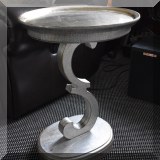 F13. Silvertone painted table 24”h x 18”w x 15”d (crack on top) 